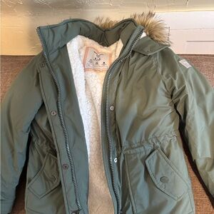 Abercrombie Kids Olive Jacket with Cream Sherpa Lining